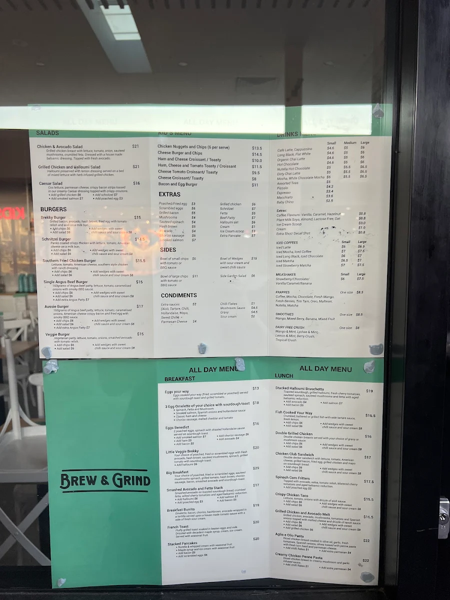 Menu, Brew & Grind