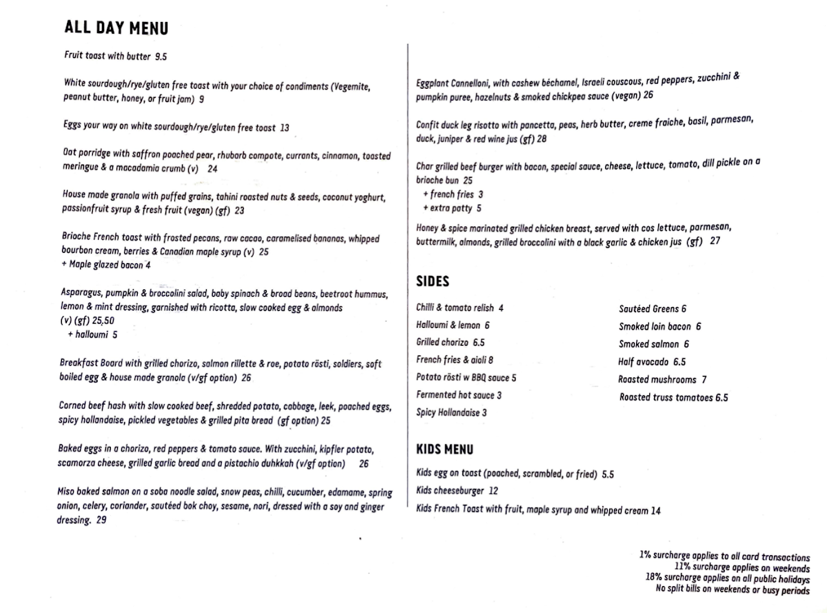 Menu, Auction Rooms Cafe | Coffee North Melbourne