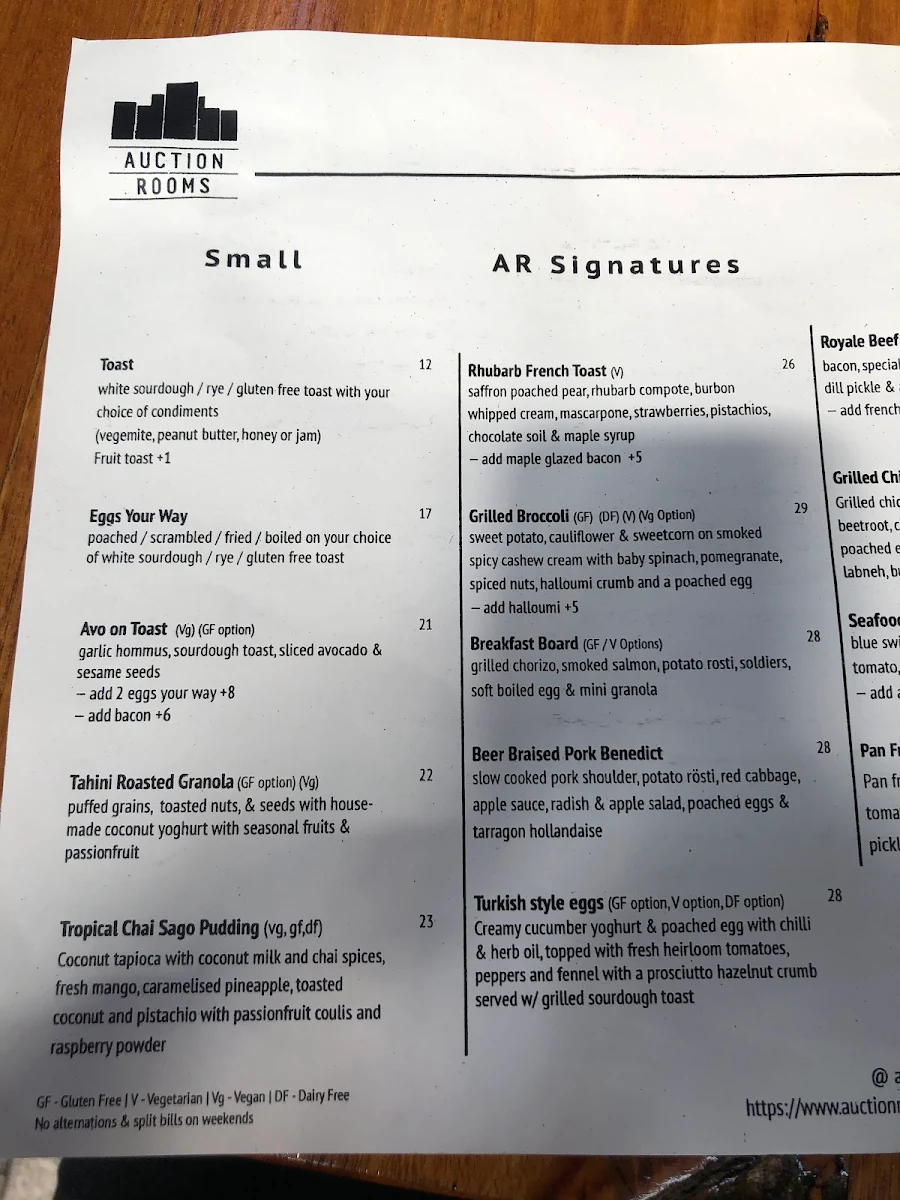 Menu, Auction Rooms Cafe | Coffee North Melbourne