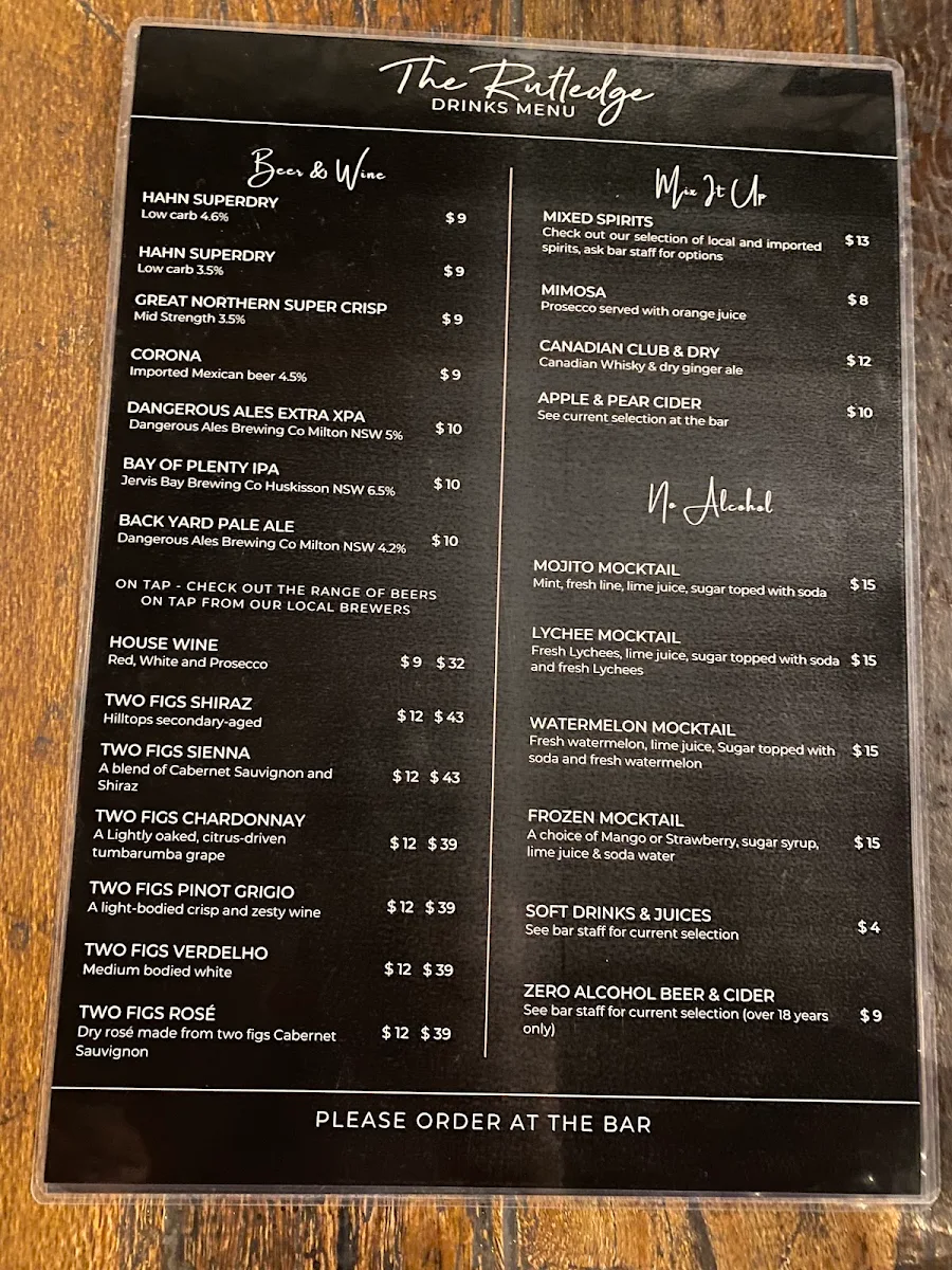 Menu, The Rutledge Bar & Eats