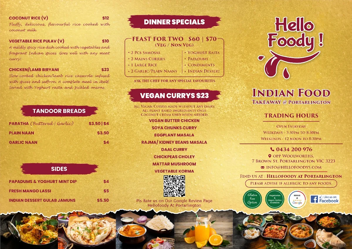 Menu, HelloFoody at Portarlington