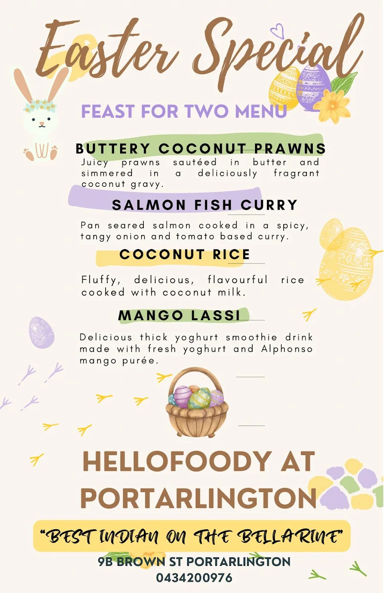 Menu, HelloFoody at Portarlington