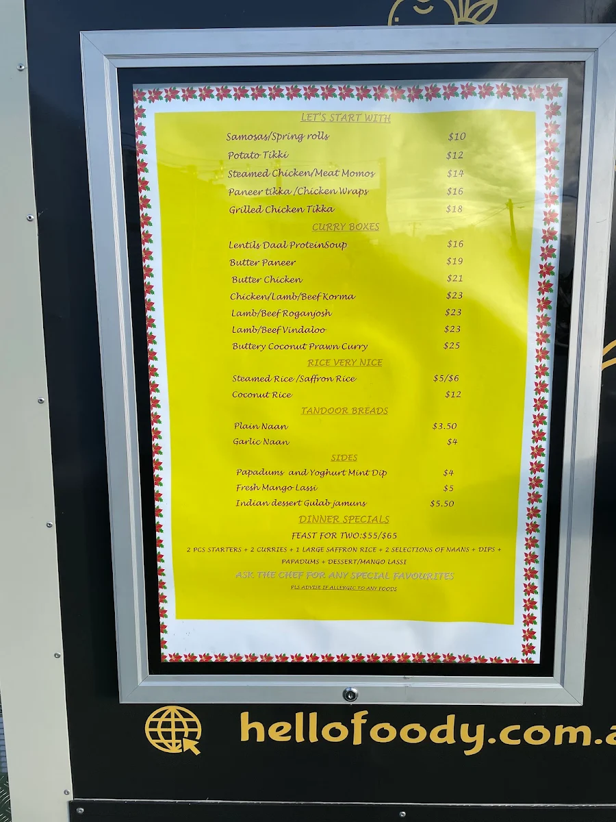 Menu, HelloFoody at Portarlington