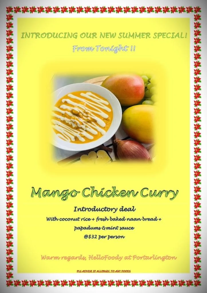 Menu, HelloFoody at Portarlington