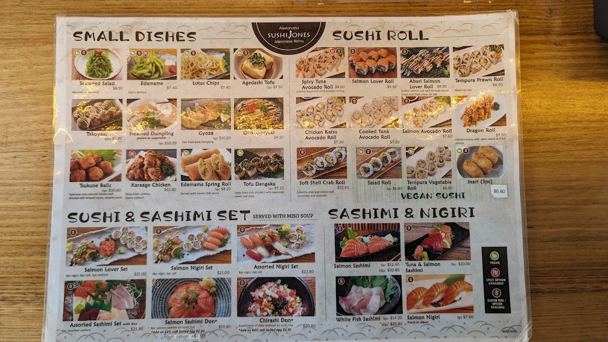 Menu, Sushi Jones