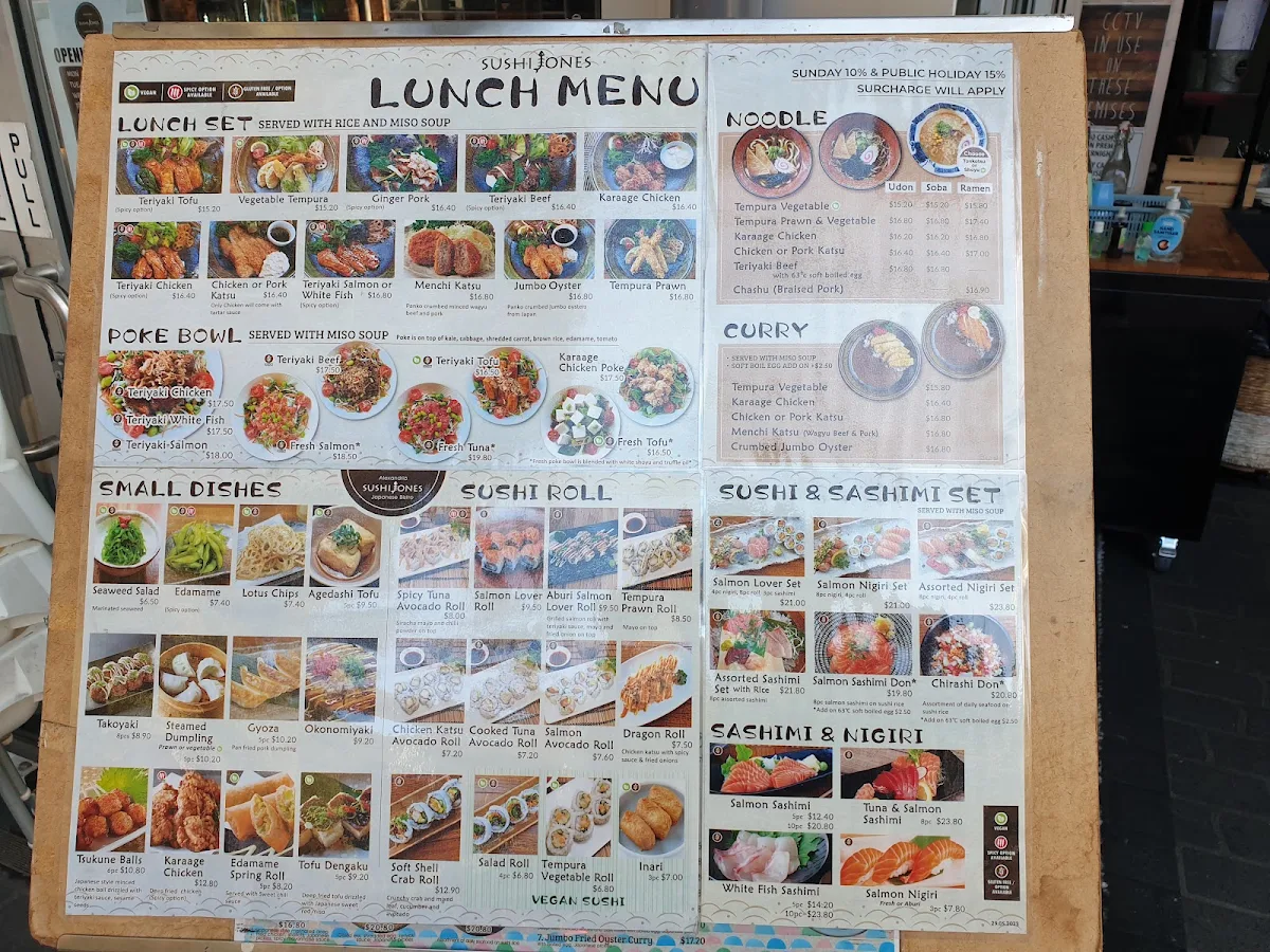 Menu, Sushi Jones