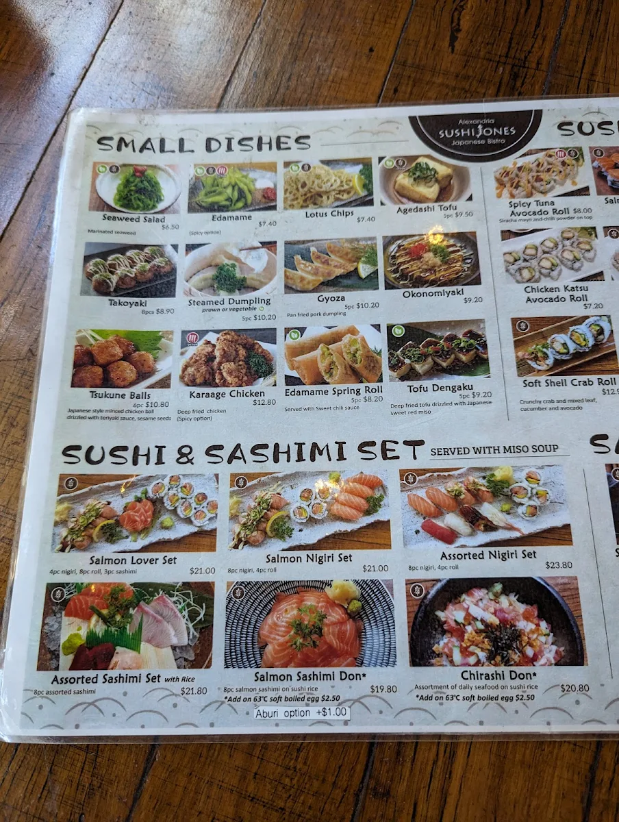 Menu, Sushi Jones
