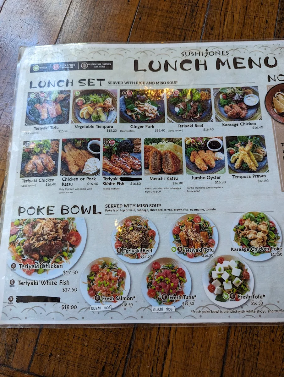 Menu, Sushi Jones