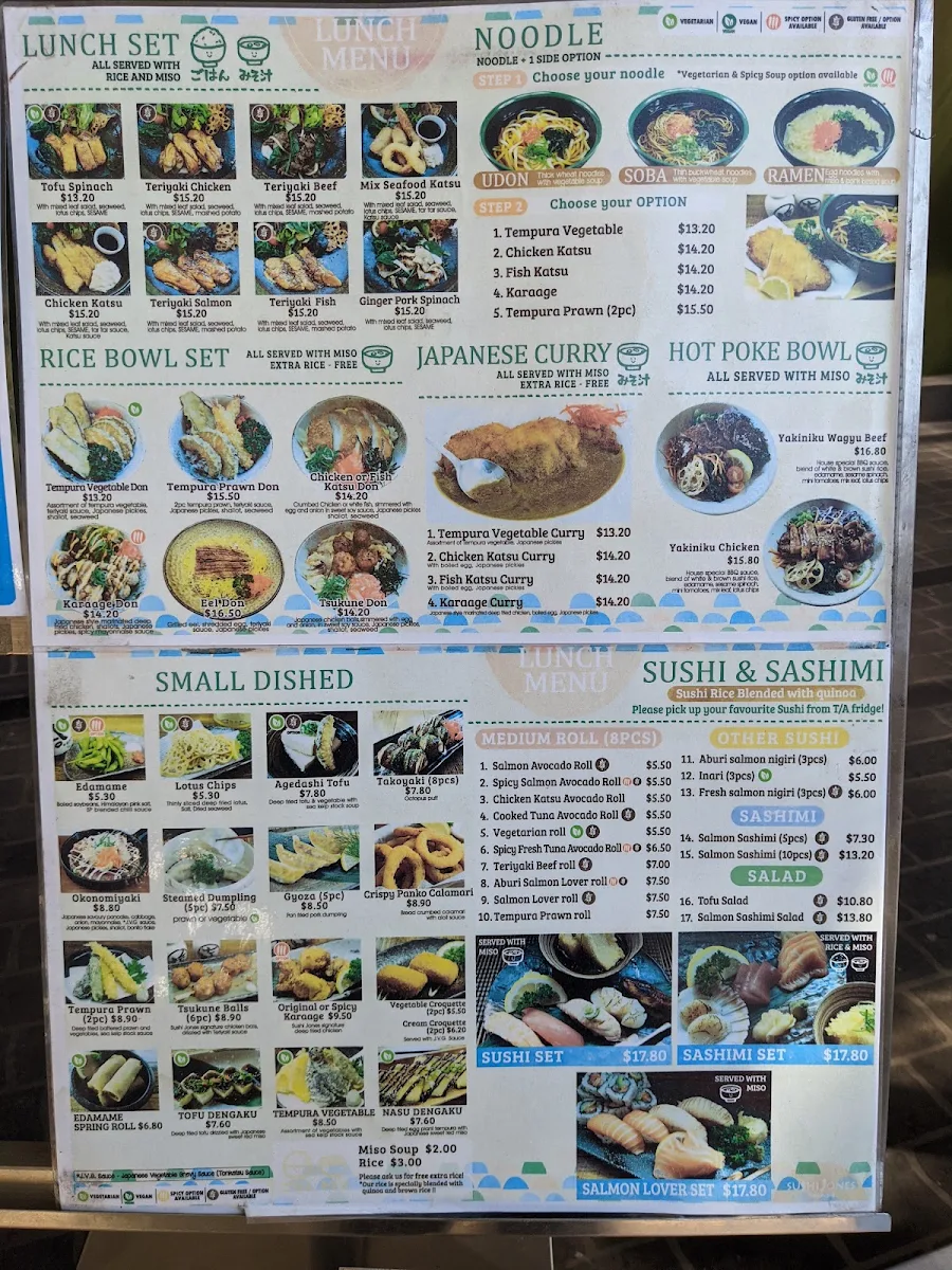 Menu, Sushi Jones