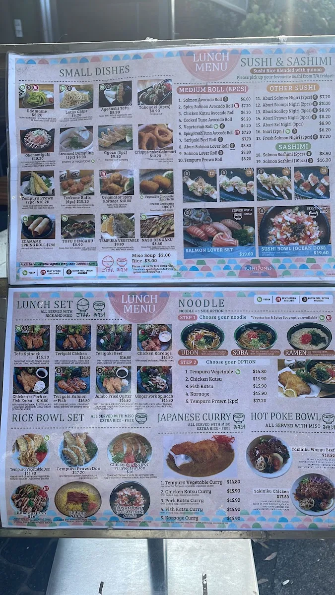 Menu, Sushi Jones