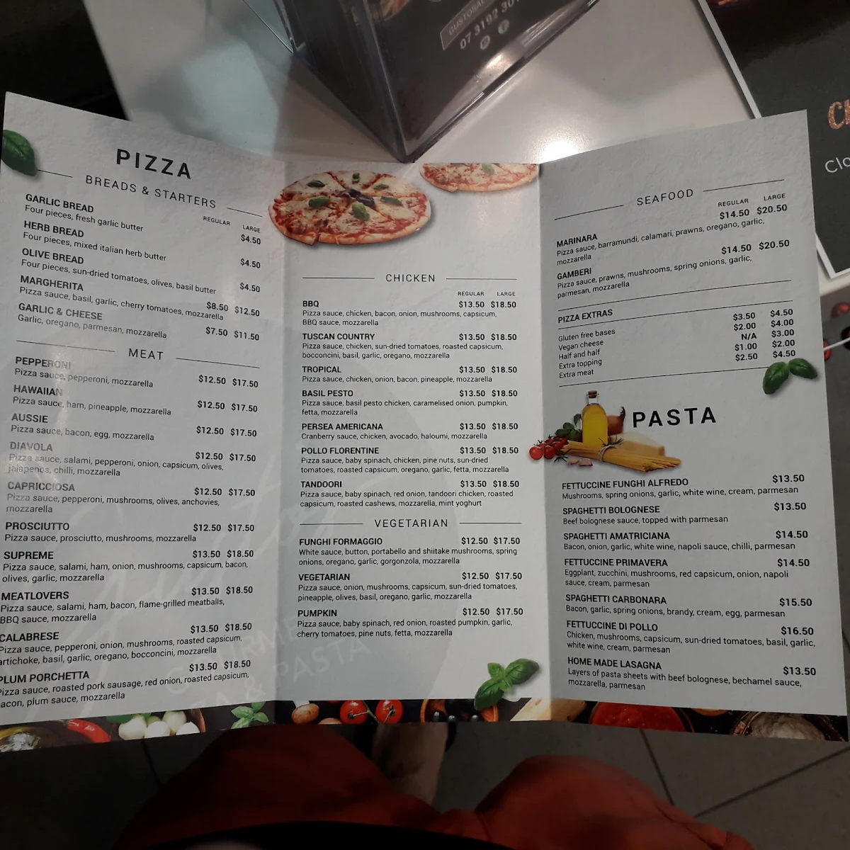 Menu, Gusto's Gourmet Pizza & Pasta Algester