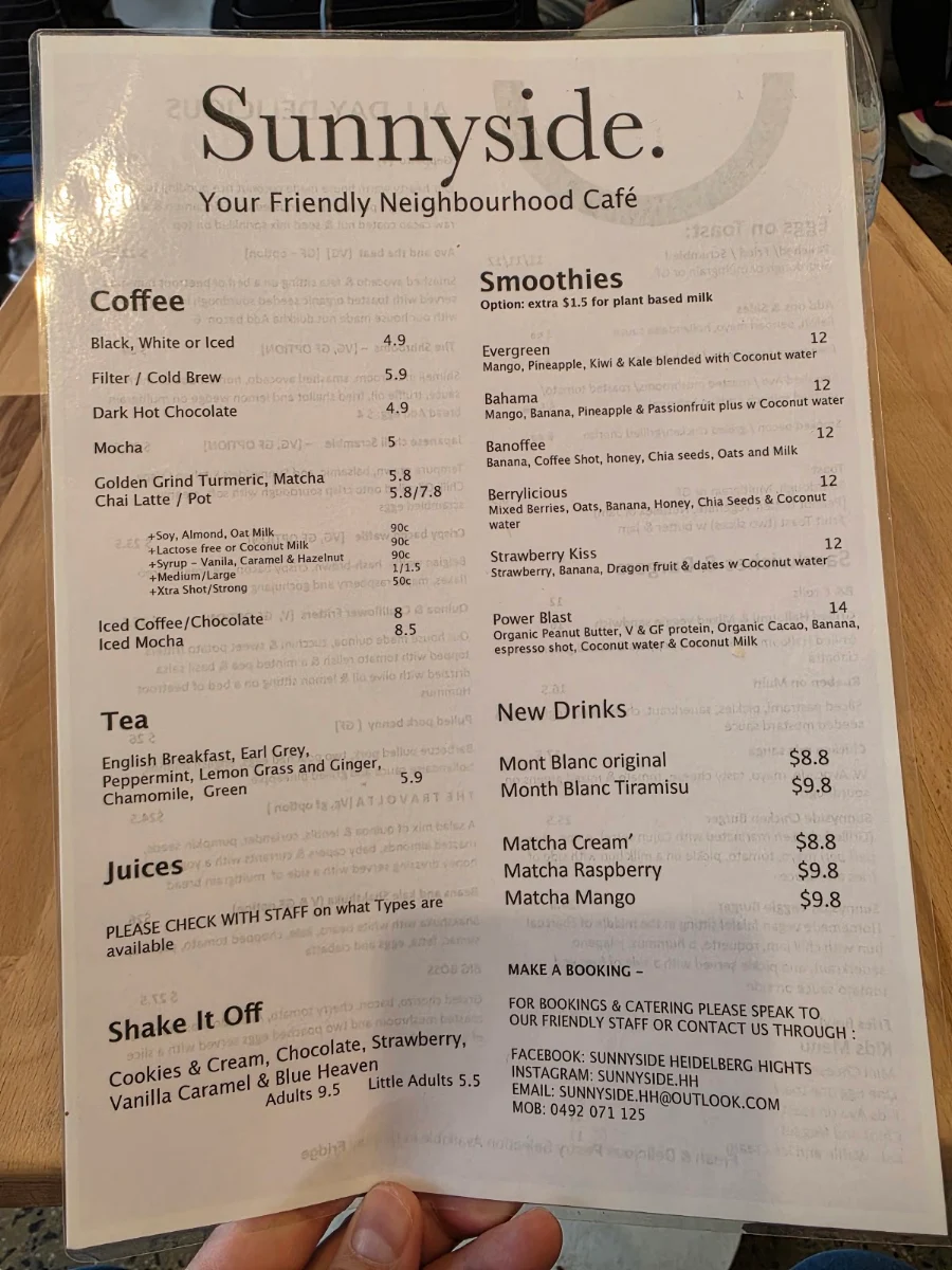 Menu, Sunnyside