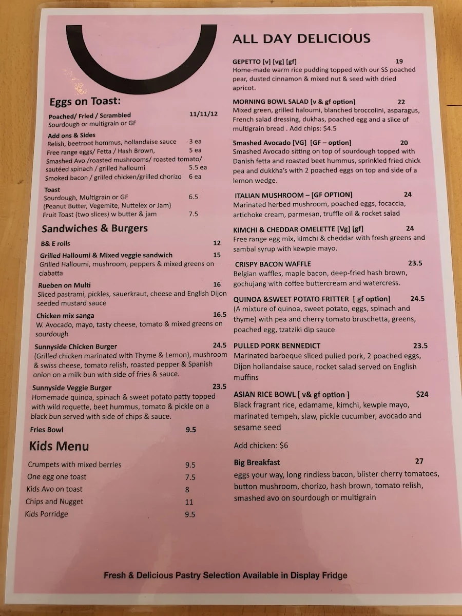 Menu, Sunnyside