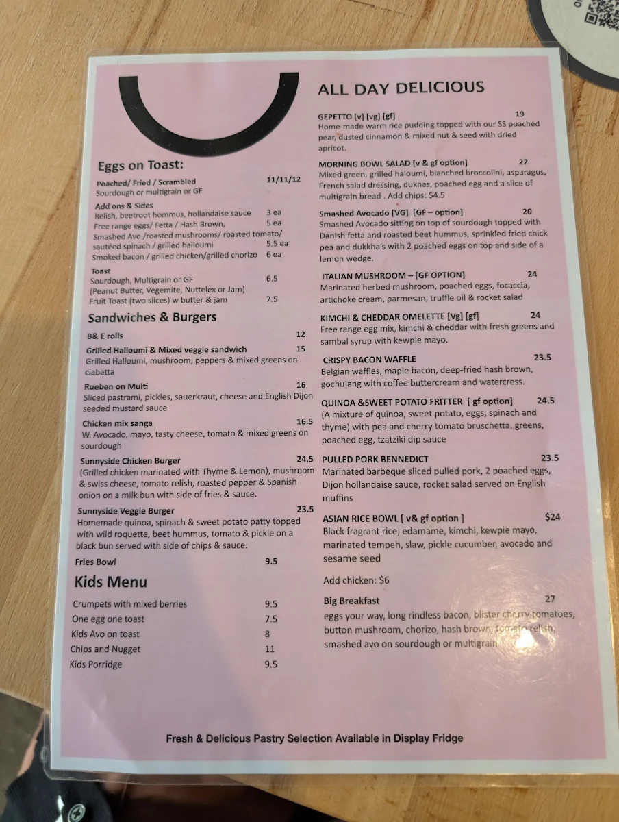 Menu, Sunnyside