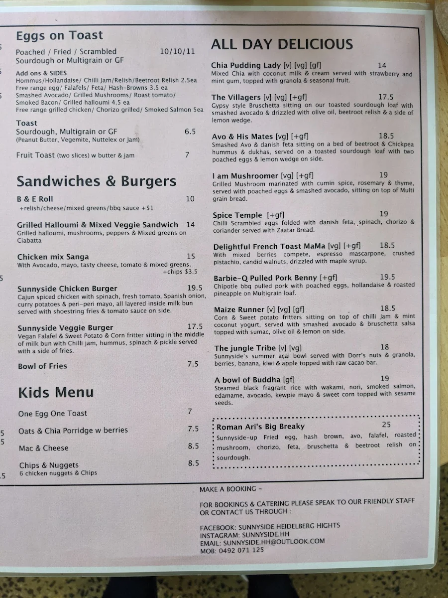 Menu, Sunnyside