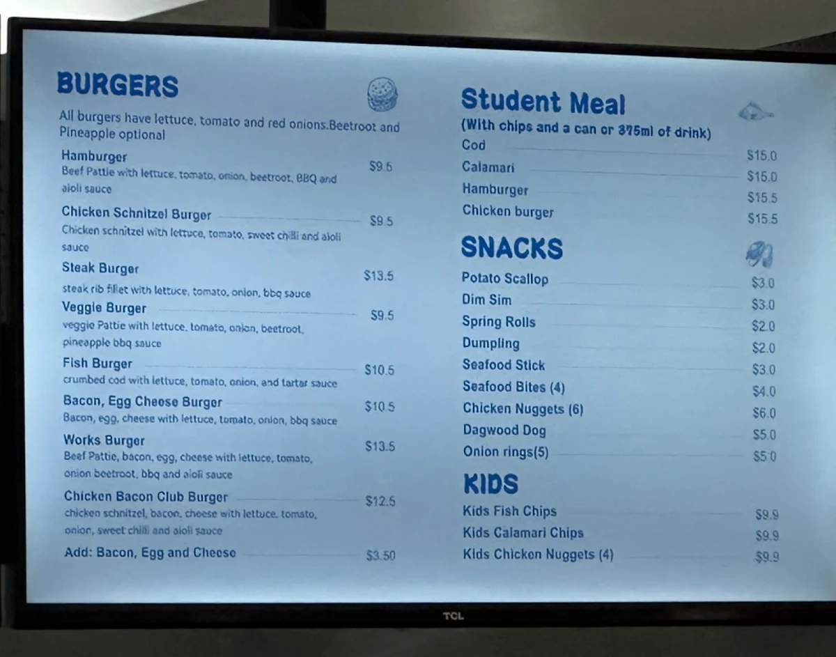 Menu, Carraway Pier