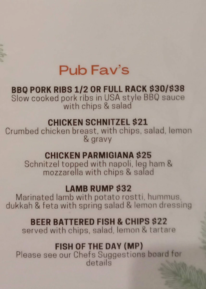 Menu, Norfolk Tavern