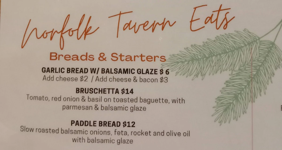 Menu, Norfolk Tavern