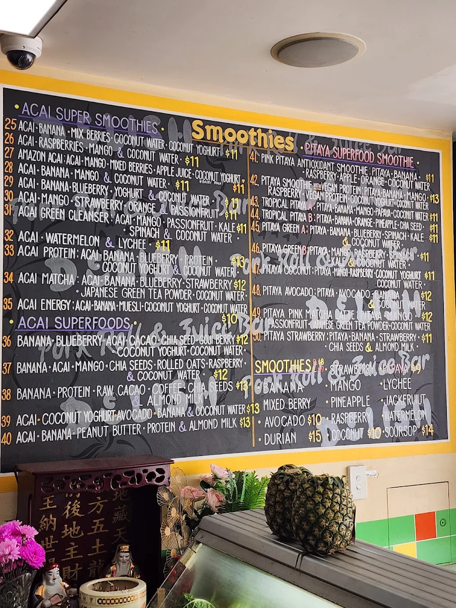 Menu, Delish Pork Roll and Juice Bar