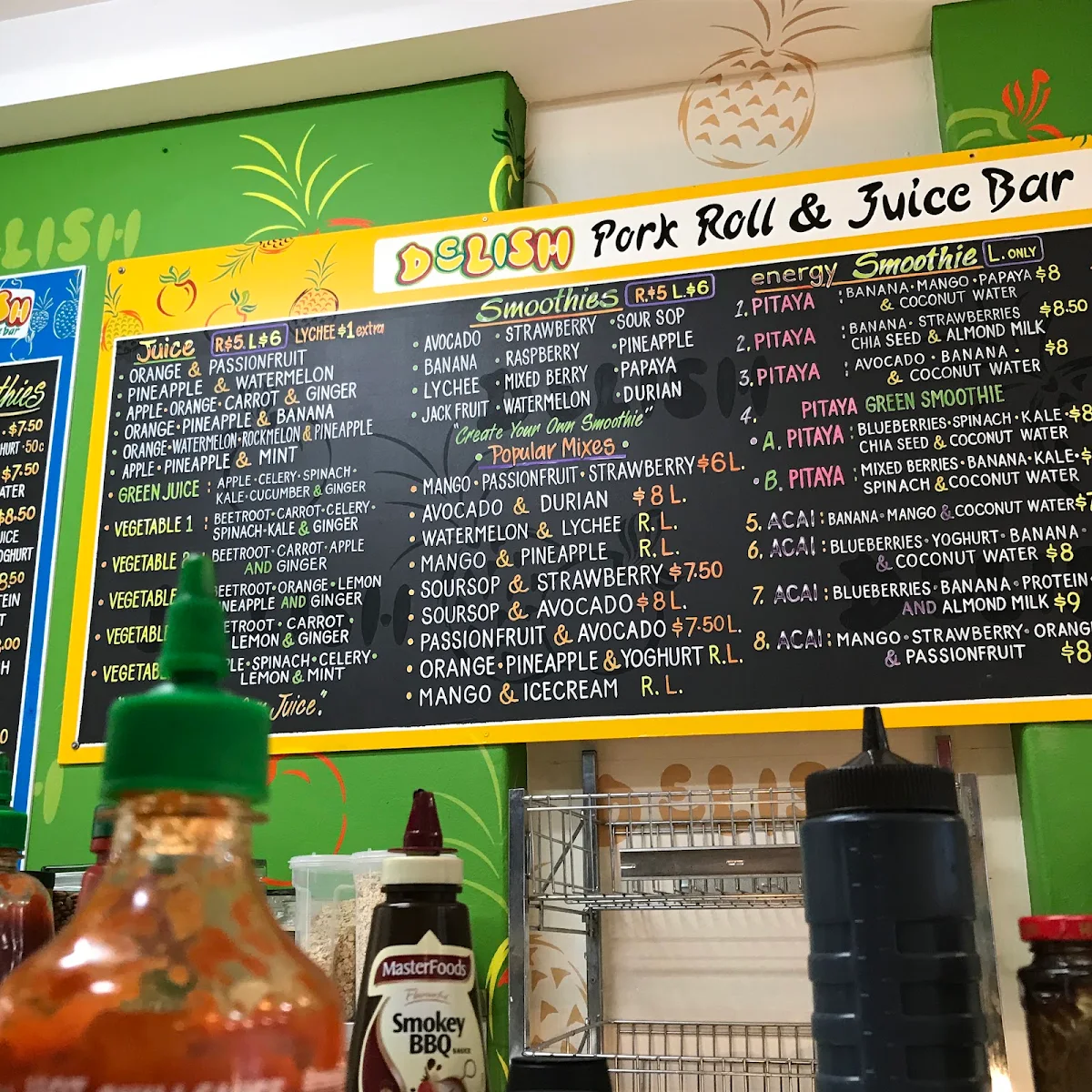 Menu, Delish Pork Roll and Juice Bar