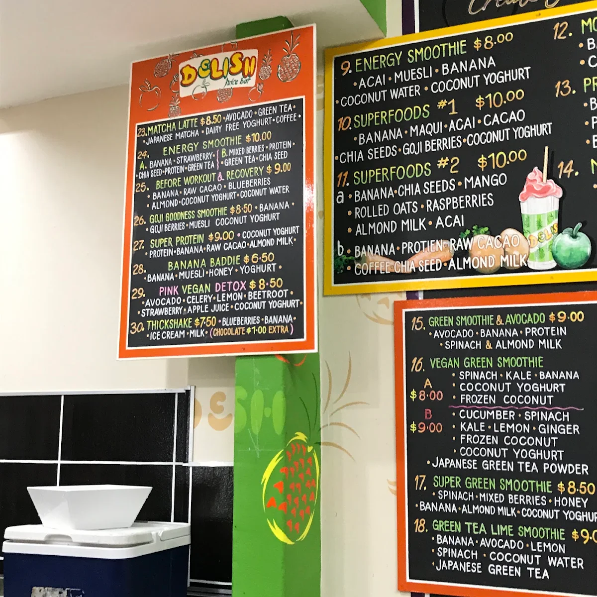 Menu, Delish Pork Roll and Juice Bar