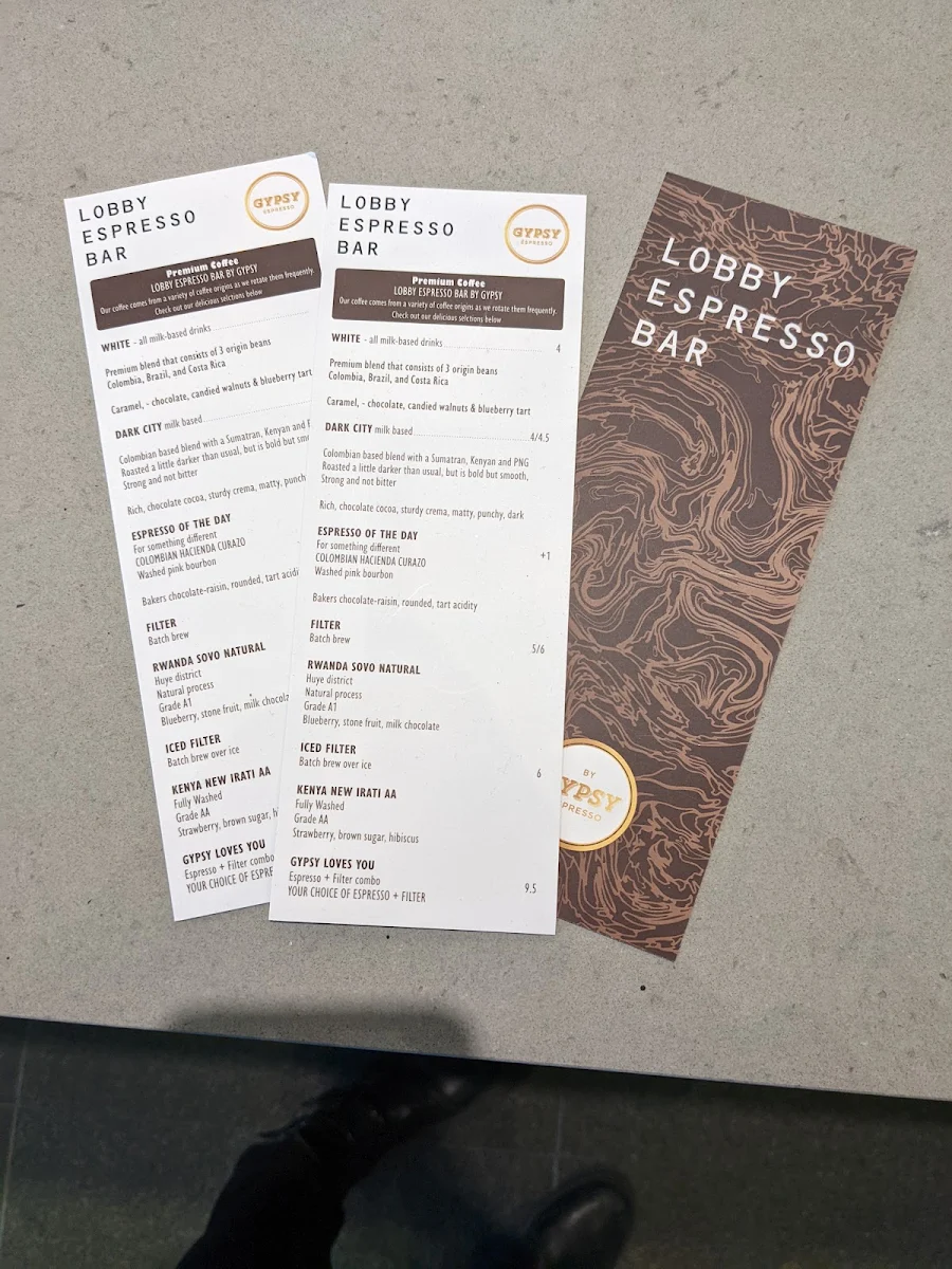 Menu, Lobby Espresso Bar by Gypsy