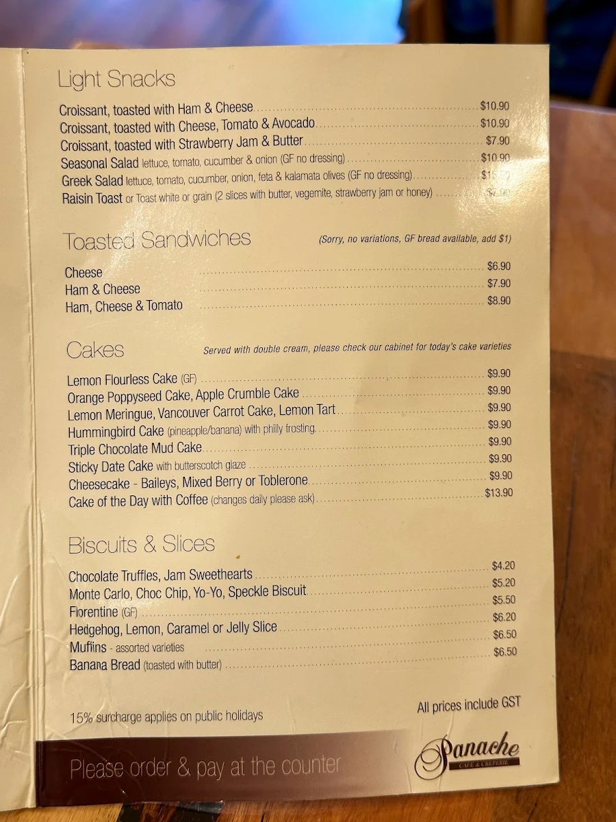 Menu, Panache geelong west