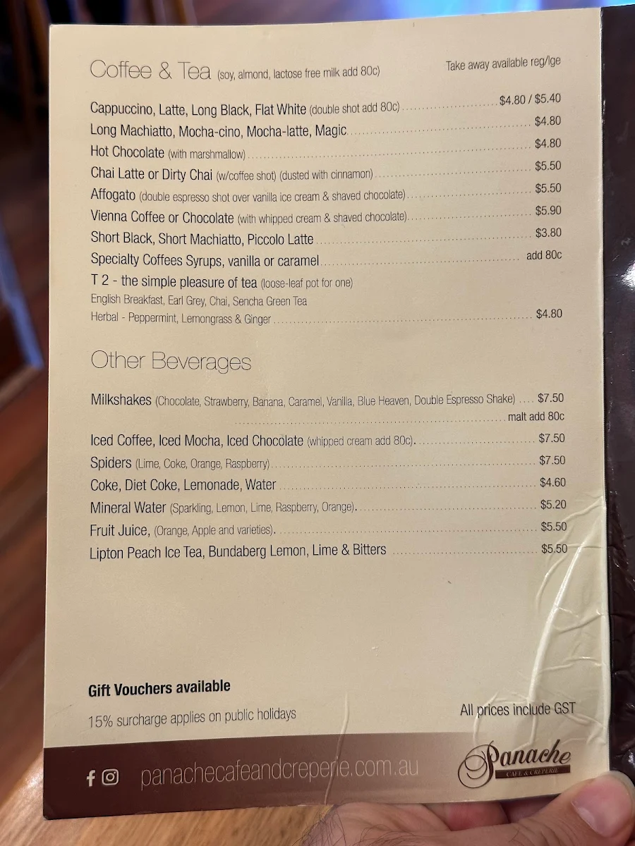 Menu, Panache geelong west