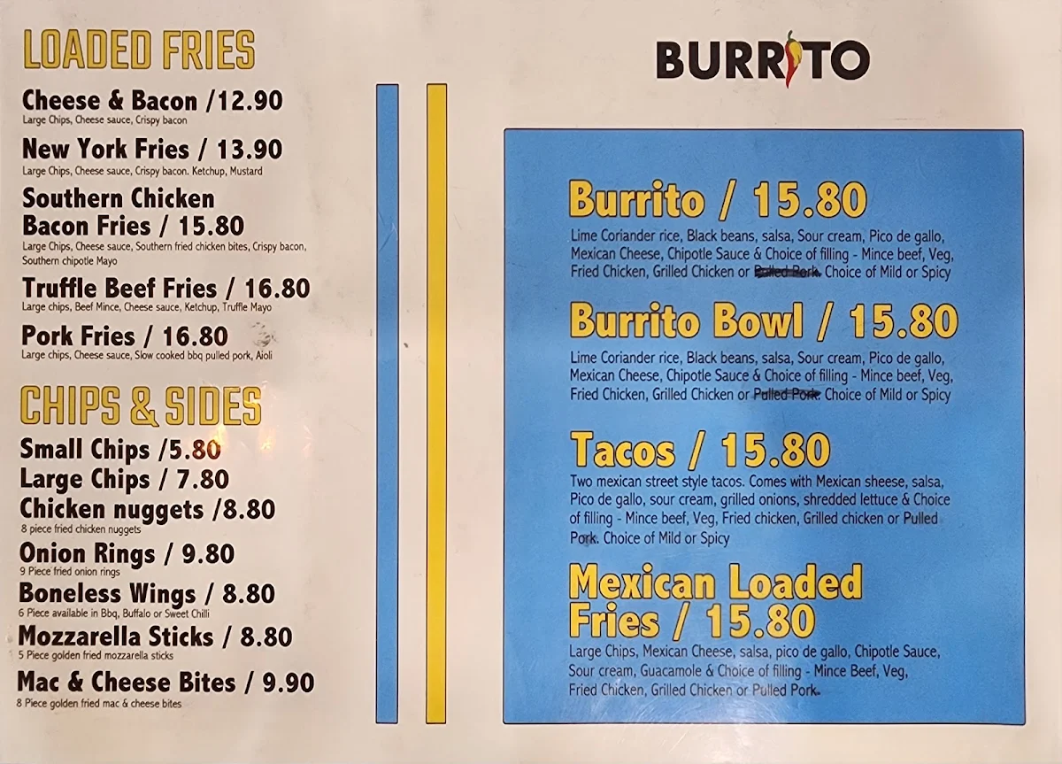 Menu, Burgur High St
