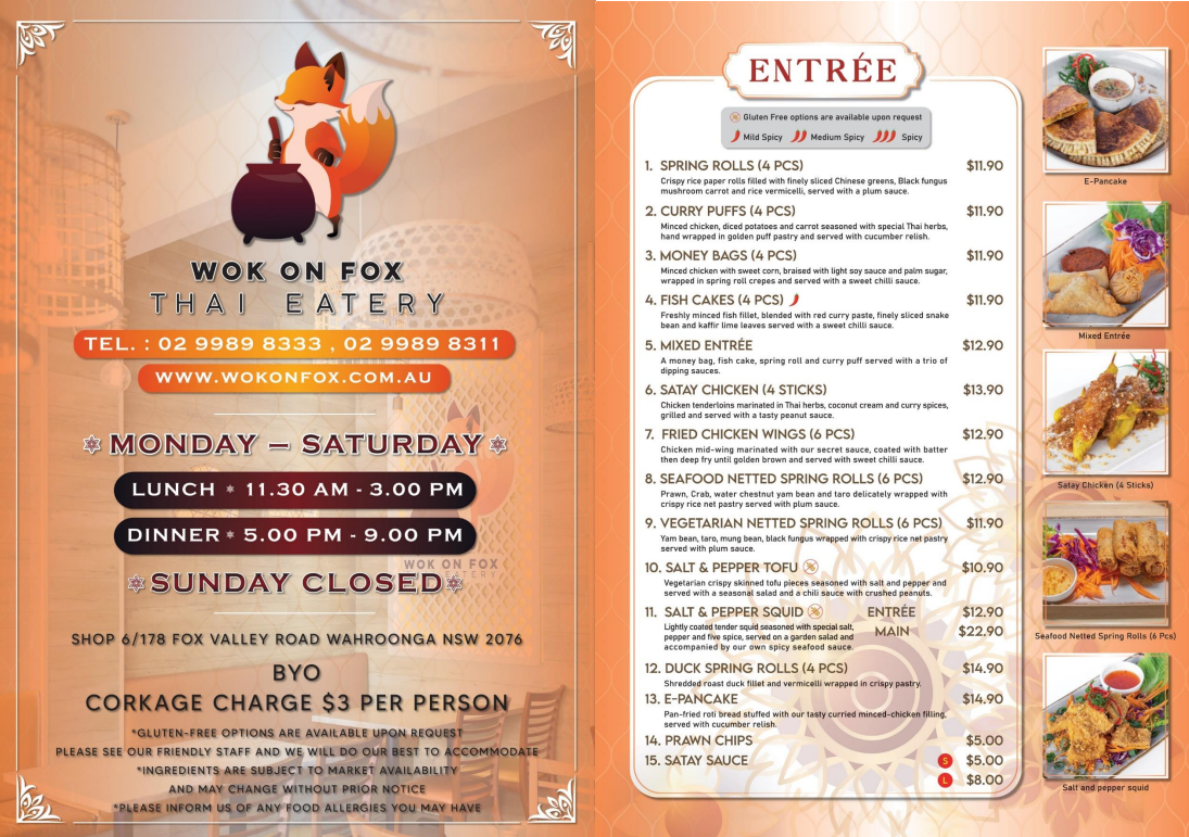Menu, Wok on Fox