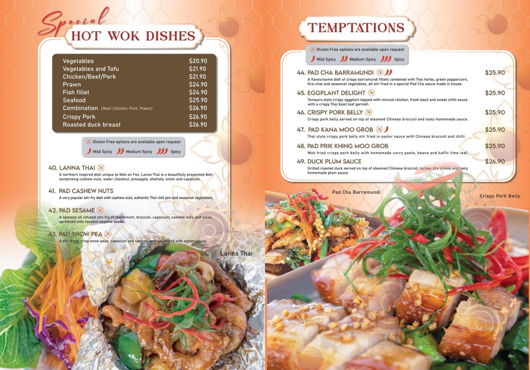 Menu, Wok on Fox