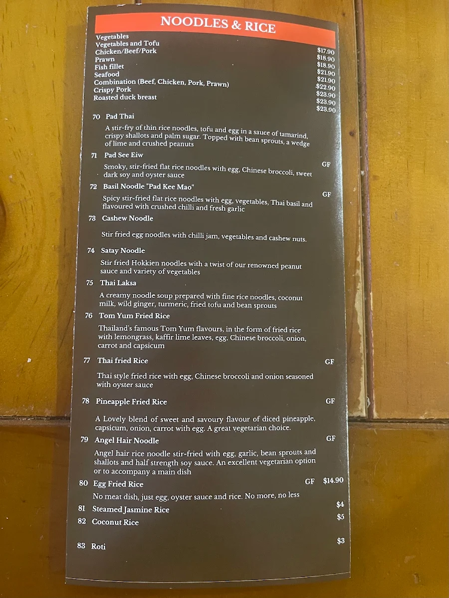 Menu, Wok on Fox