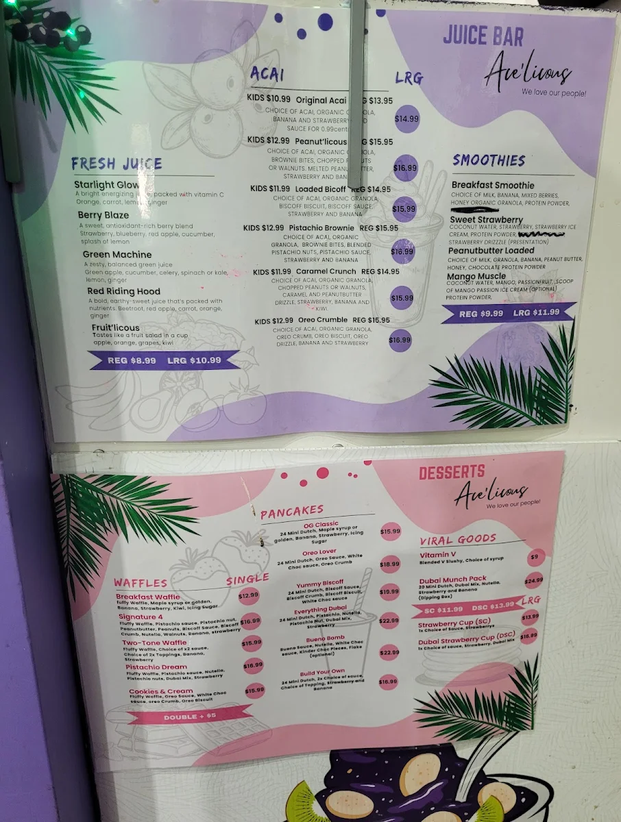 Menu, Ace’licious