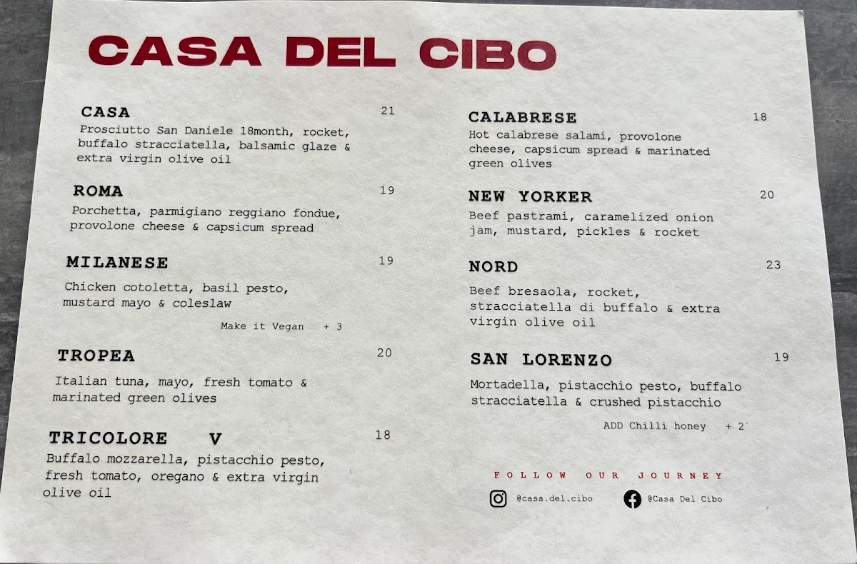 Menu, Casa Del Cibo