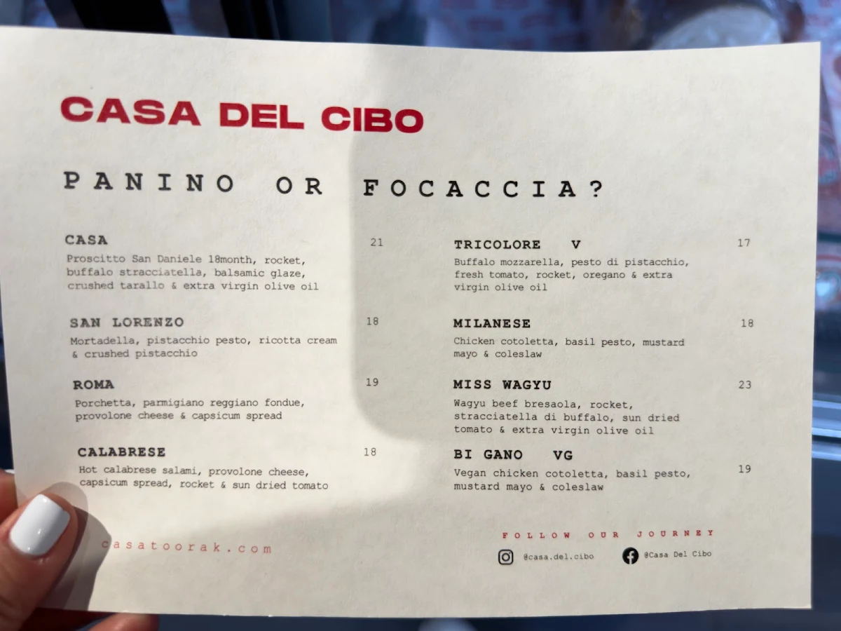 Menu, Casa Del Cibo