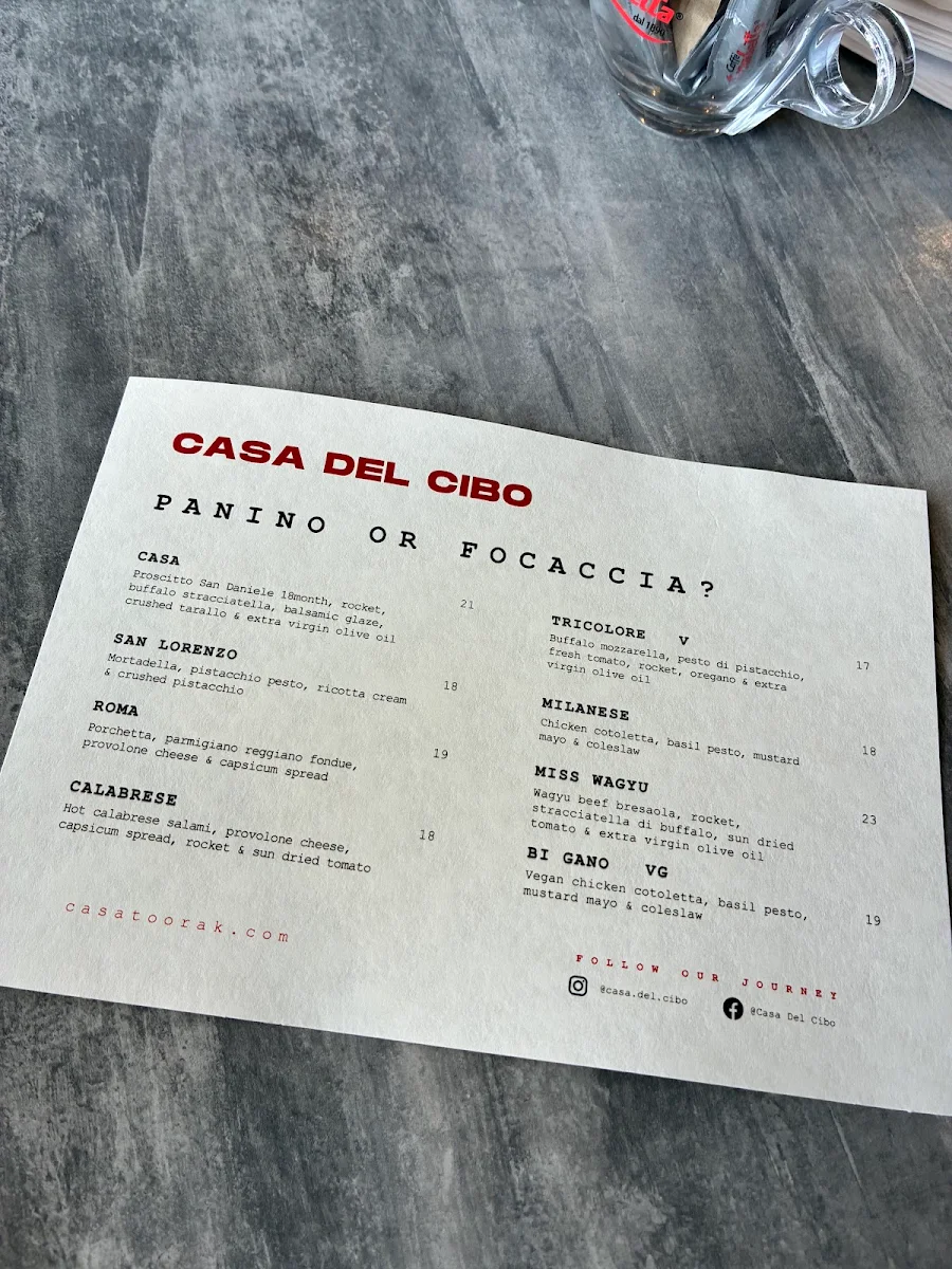 Menu, Casa Del Cibo