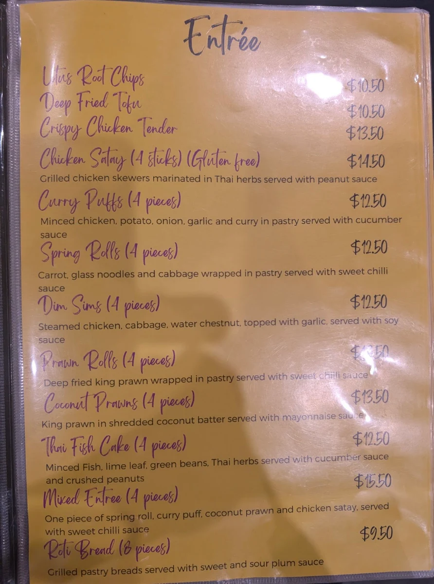 Menu, Thai Korner Pimpama City Centre
