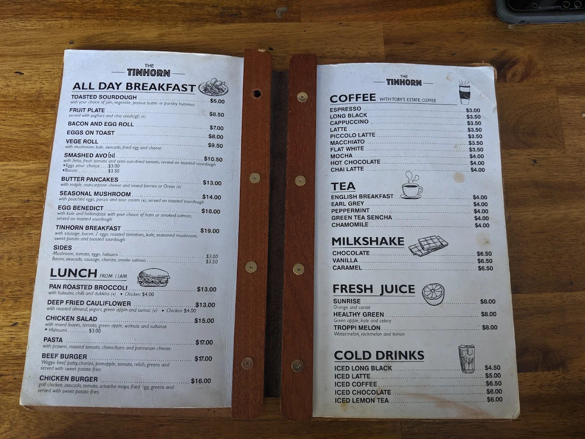 Menu, The Tinhorn Cafe