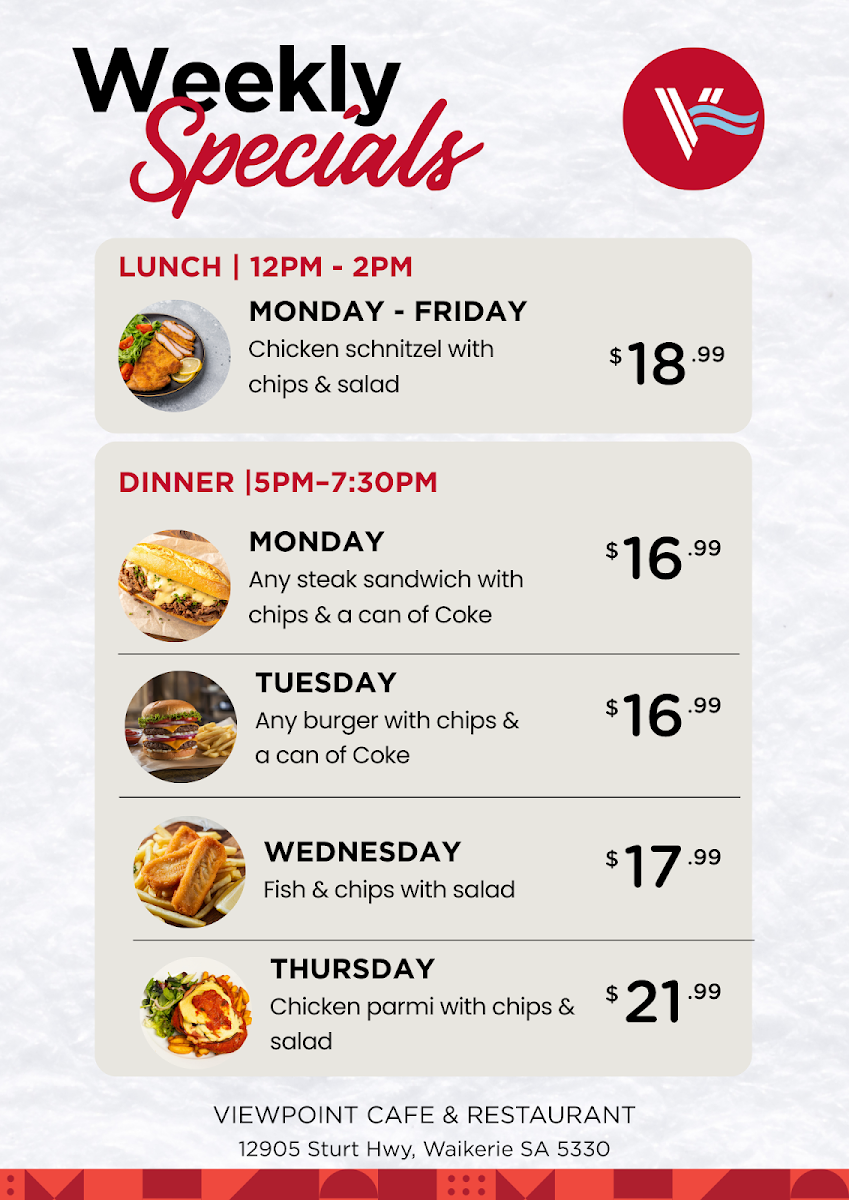 Menu, Viewpoint Cafe & Restaurant