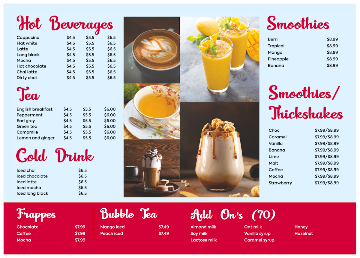 Menu, Viewpoint Cafe & Restaurant