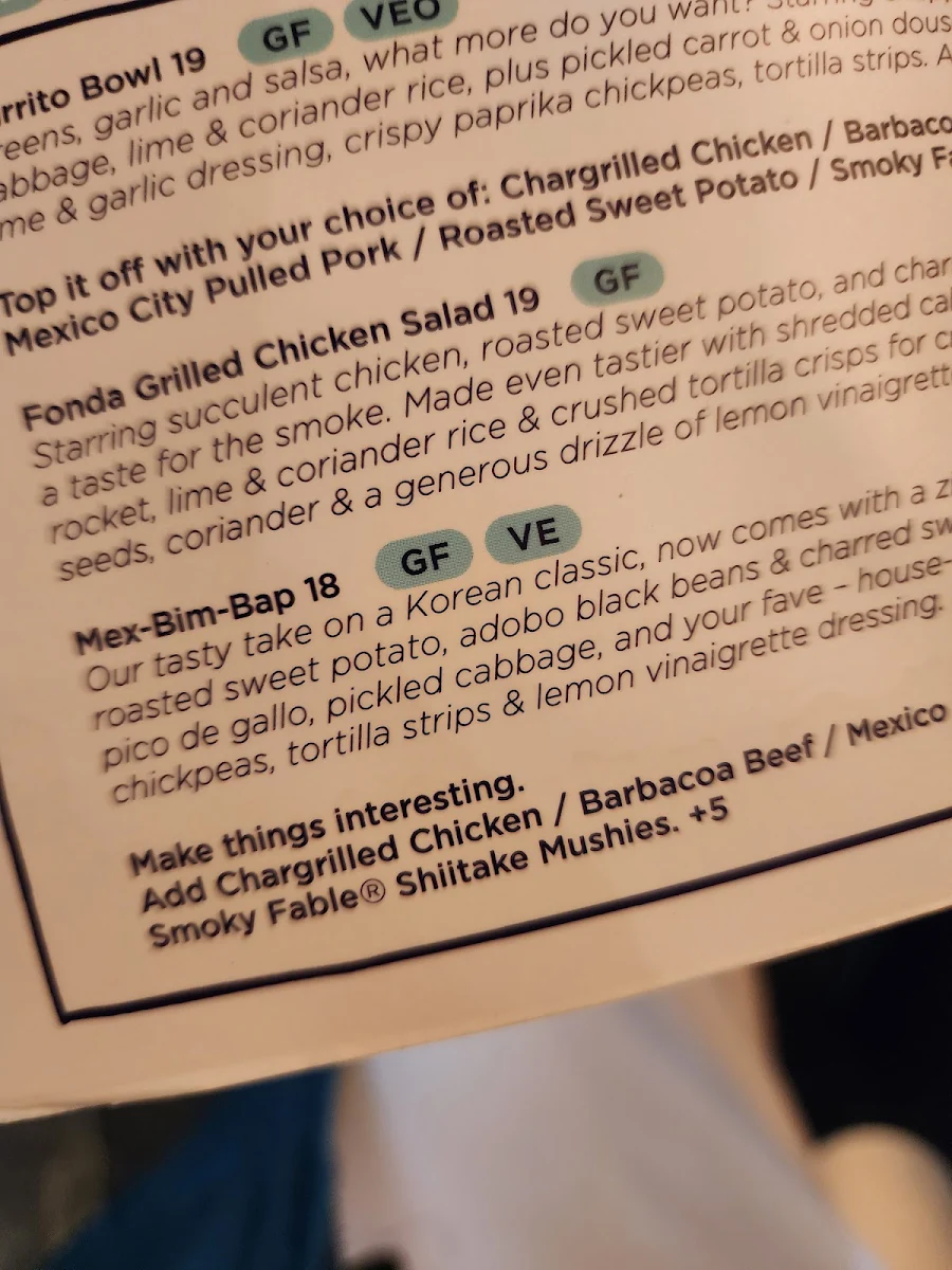 Menu, Fonda Mexican Hawthorn