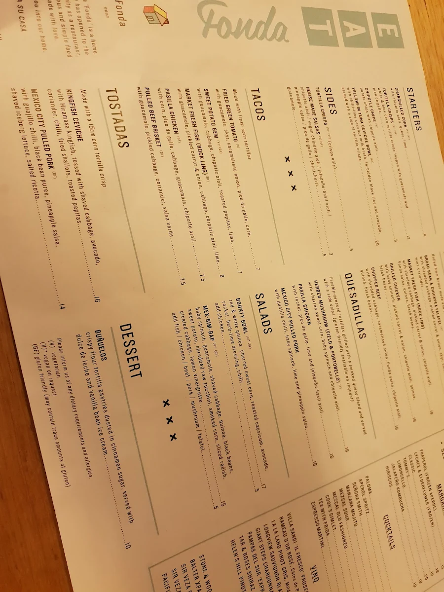 Menu, Fonda Mexican Hawthorn