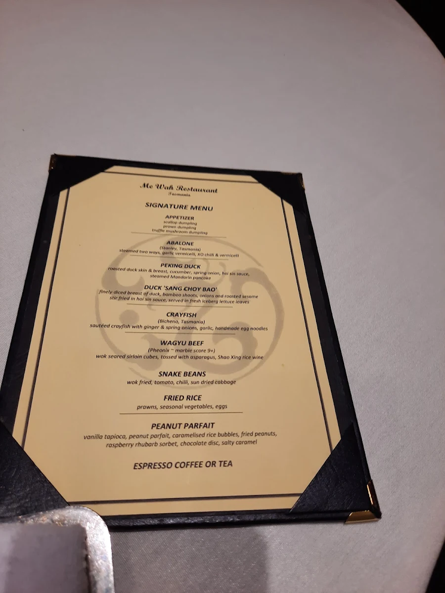 Menu, Me Wah Restaurant