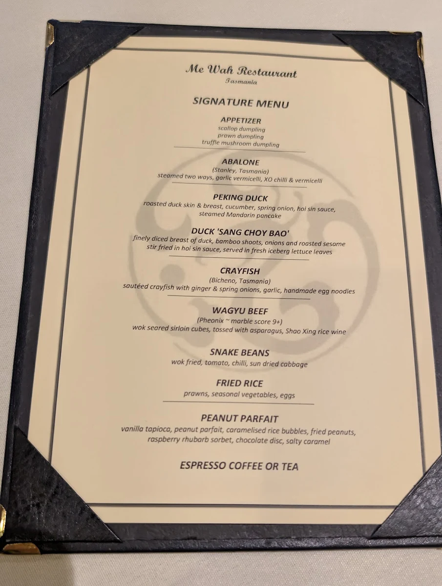 Menu, Me Wah Restaurant