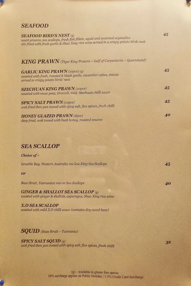 Menu, Me Wah Restaurant
