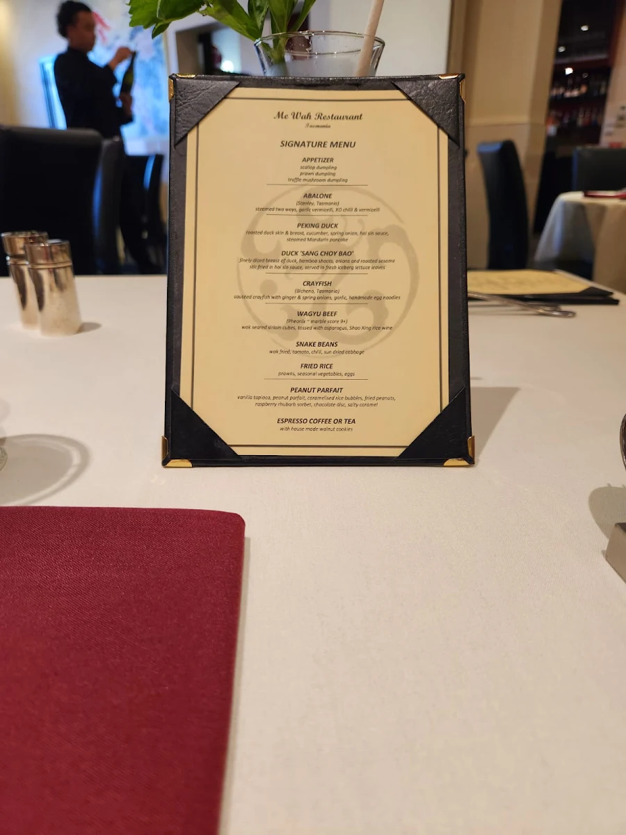 Menu, Me Wah Restaurant