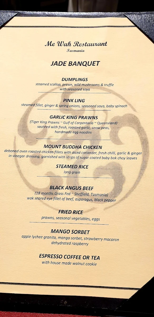 Menu, Me Wah Restaurant