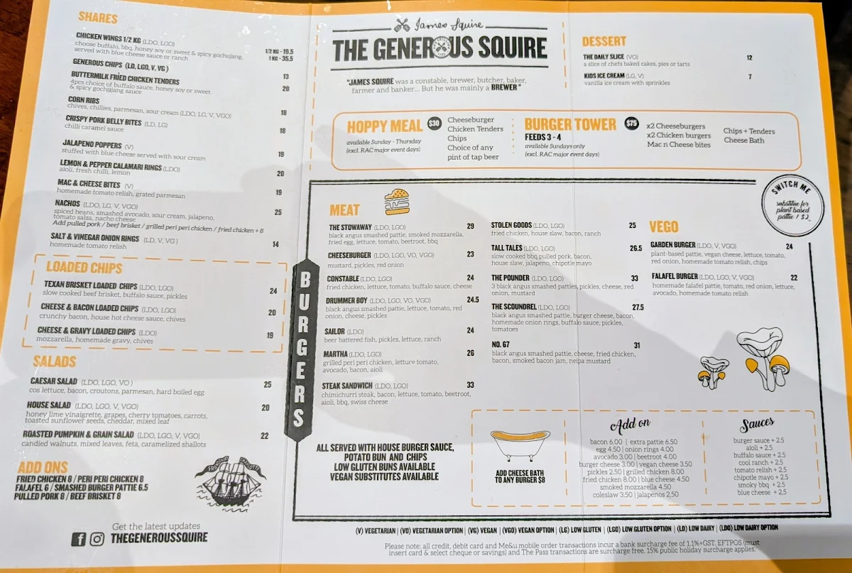 Menu, The Generous Squire