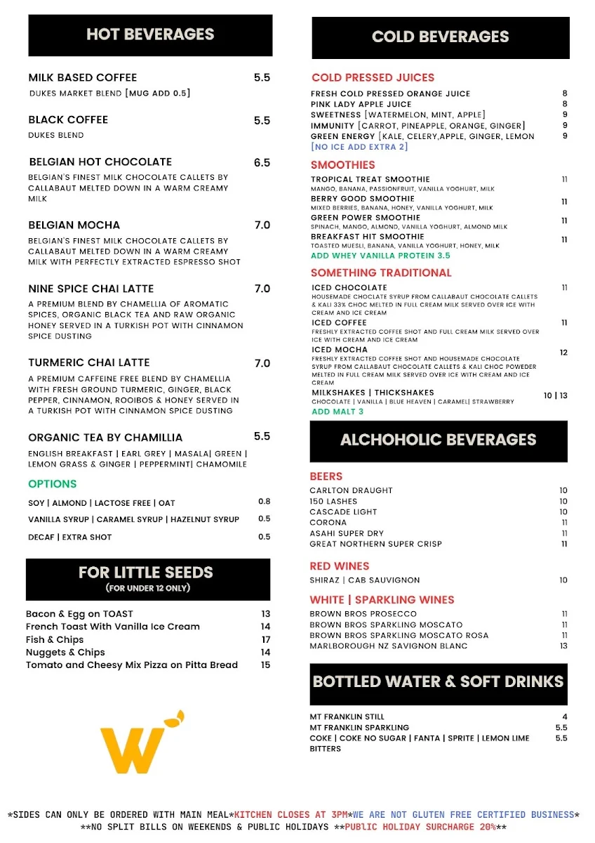 Menu, Wildseed Cafe Delacombe