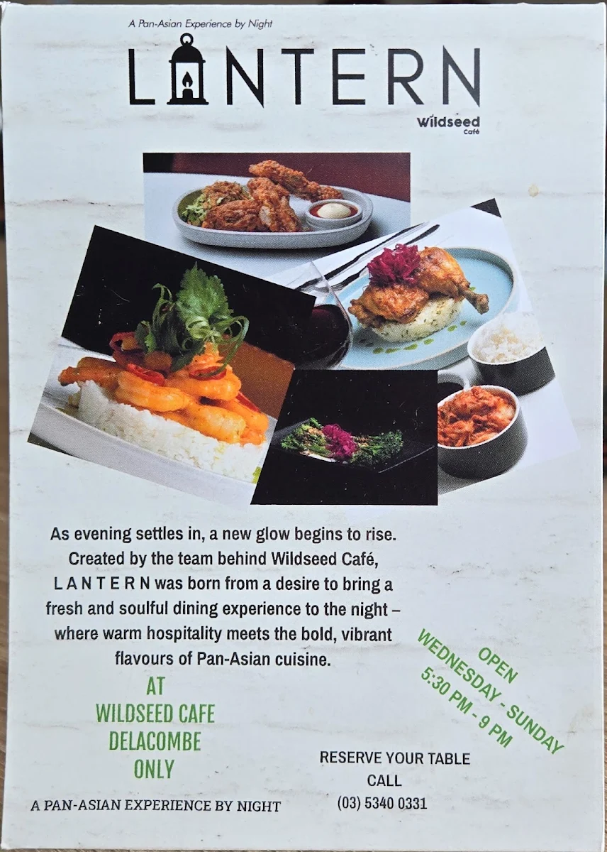 Menu, Wildseed Cafe Delacombe
